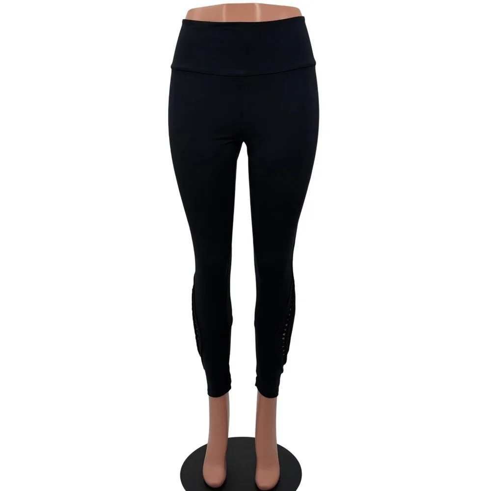 NWOT Free People Black Slit Weave High Waist Athletic Leggings | Athleisure M - Picture 2 of 16
